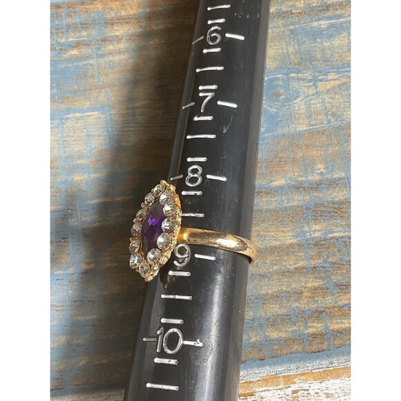 Gold Tone Fashion Amethyst & Crystal Marquise Ring - Picture 2 of 4